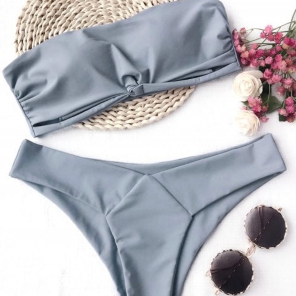 Grey Bandeau Knotted Bikini Set